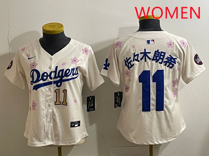 Women Los Angeles Dodgers #11 R.Sasaki Cream Sakura Edition 2025 Nike MLB Jersey style 33